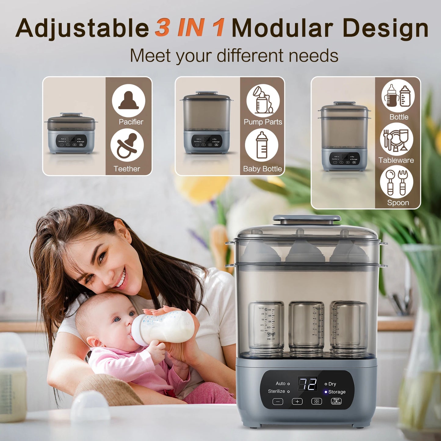 Baby Bottle Sterilizer & Dryer with 72H Germ-Free Storage