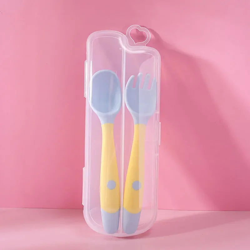 Silicone Baby Spoon & Fork Set – Soft Training Tableware