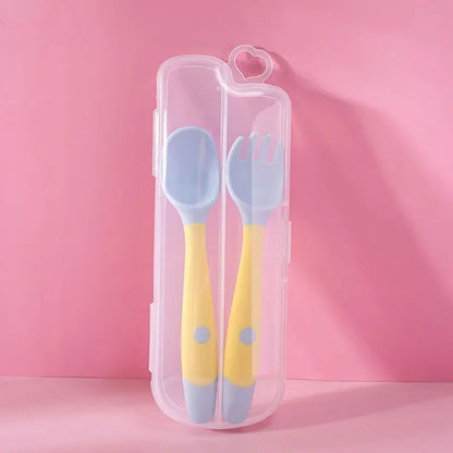 Silicone Baby Spoon & Fork Set – Soft Training Tableware