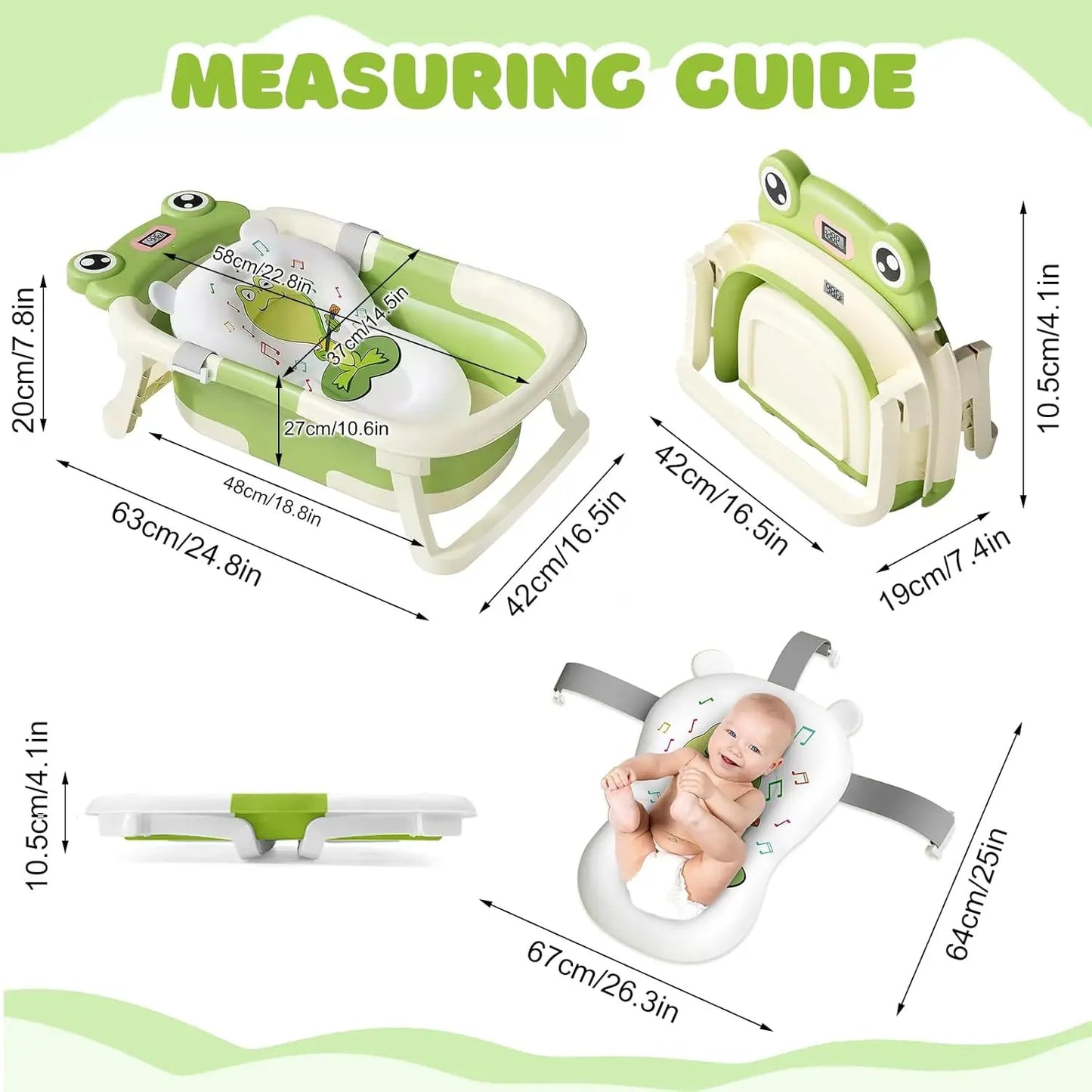 Baby Bath Tub with Cushion – Foldable & Thermometer Safe