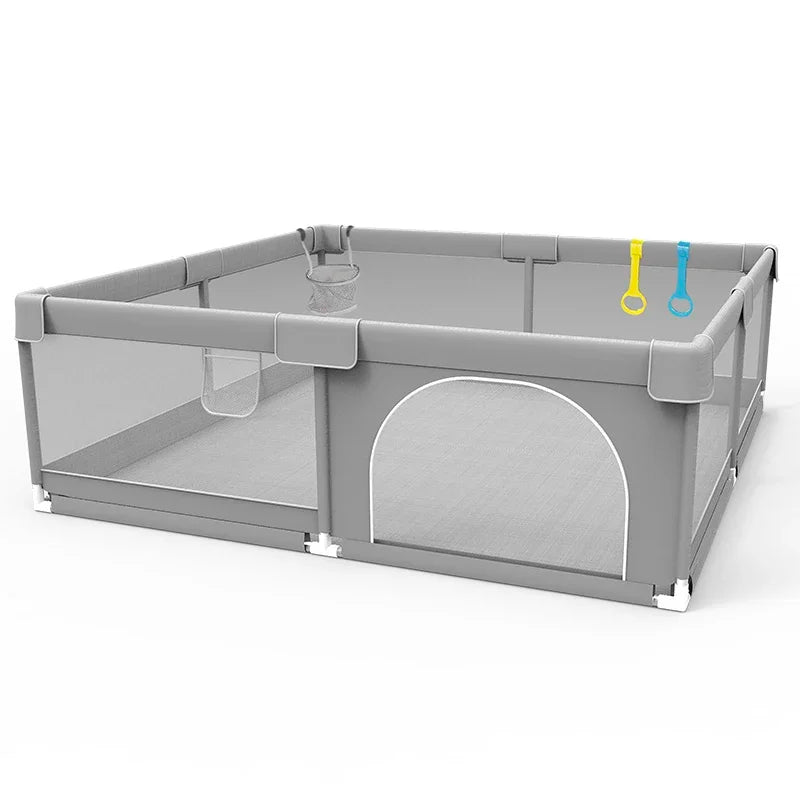 Baby Playpen with Safety Fence & Pull Rings for Toddlers
