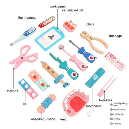 Wooden Doctor Play Set Educational Role Play Toy for Kids
