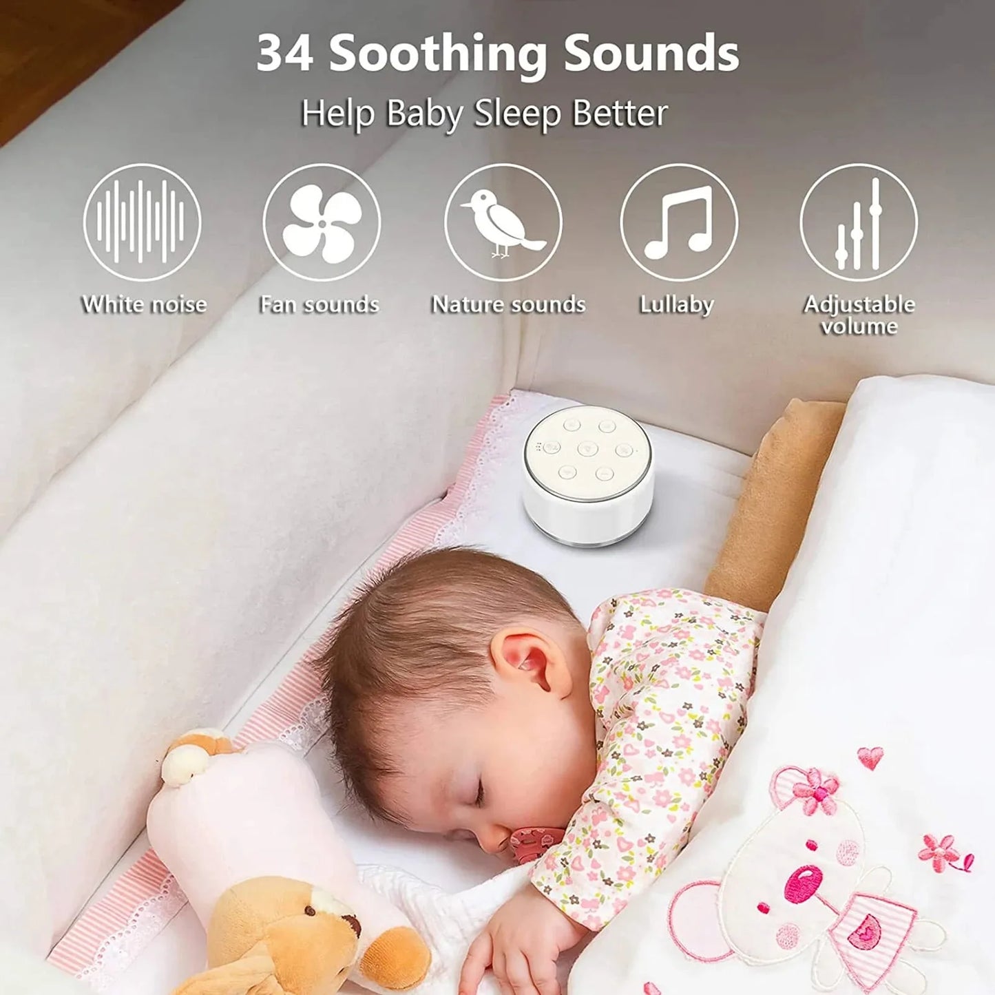 White Noise Machine for Baby – 34 Sounds & 7-Color Night Light