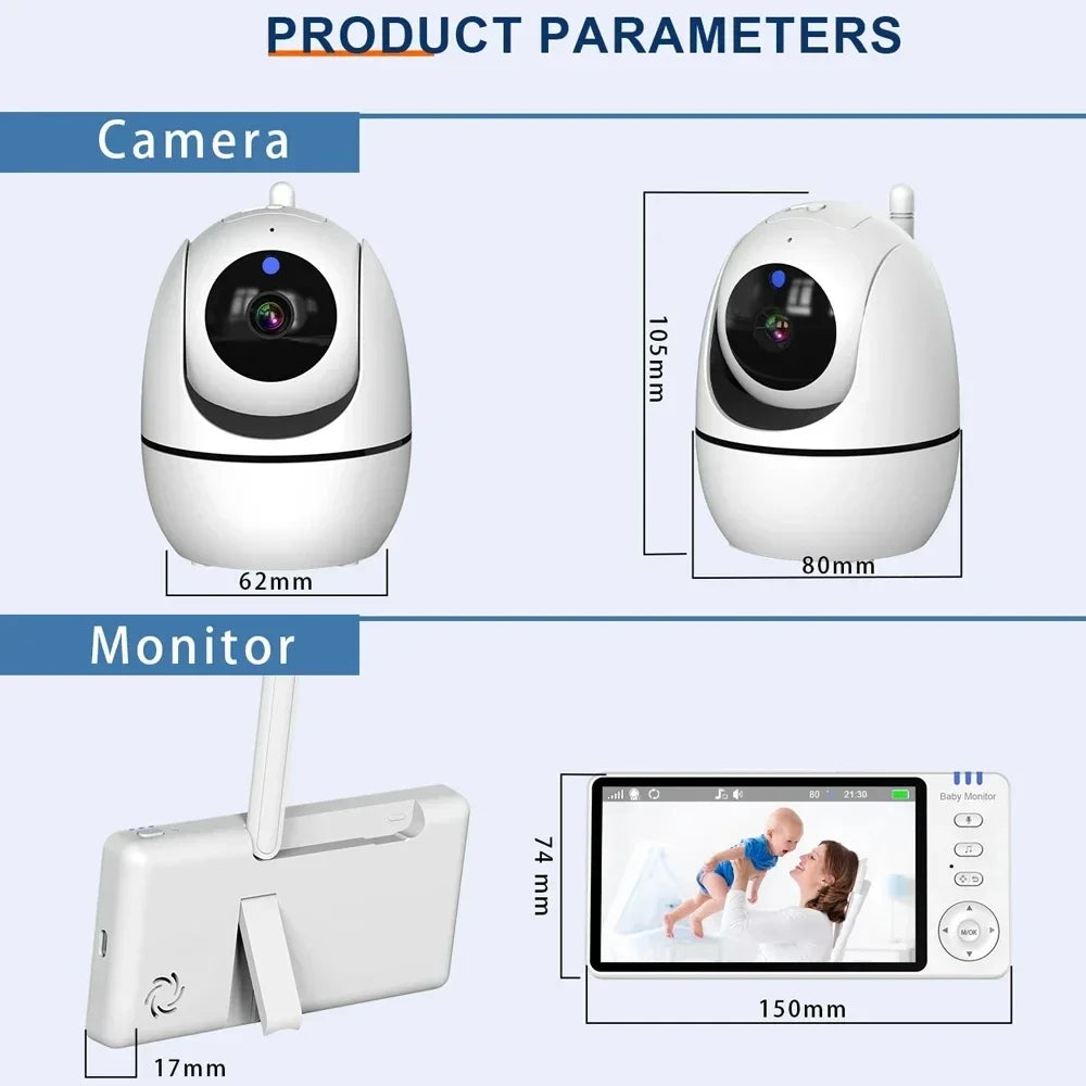 5" Video Baby Monitor HD PTZ Camera with Two-Way Audio