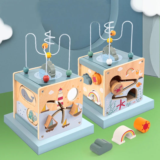 Wooden Activity Cube – 5-in-1 Montessori Learning Toy