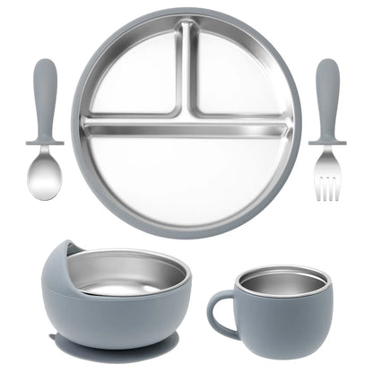 Stainless Steel Baby Feeding Set with BPA-Free Silicone Bowl