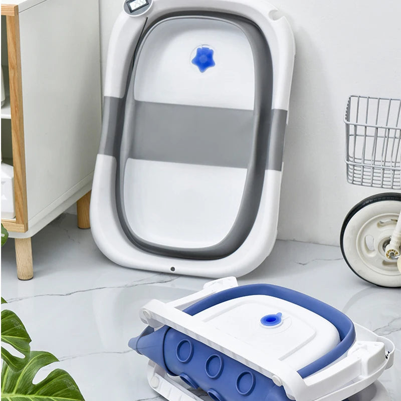 Silicone Baby Bathtub with Temperature Sensor & Foldable Design