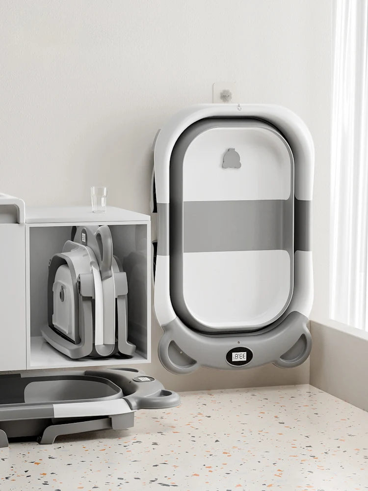 Portable Baby Bathtub with Thermometer & Soft Cushion