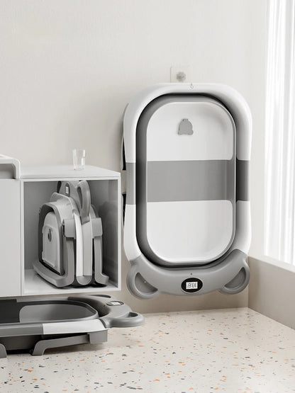 Portable Baby Bathtub with Thermometer & Soft Cushion