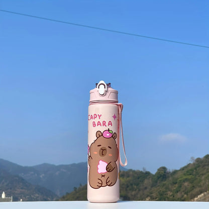 Capybara Straw Water Bottle Large Capacity Insulated Cup