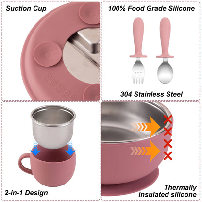Stainless Steel Baby Feeding Set with BPA-Free Silicone Bowl