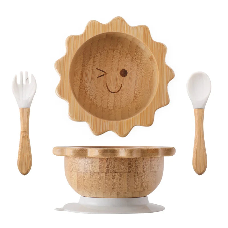 Bamboo Baby Tableware Set with Suction Plate & Fork Spoon