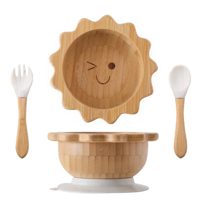 Bamboo Baby Tableware Set with Suction Plate & Fork Spoon
