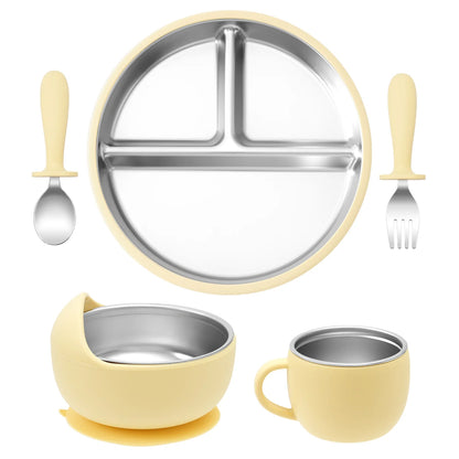 Stainless Steel Baby Feeding Set with BPA-Free Silicone Bowl