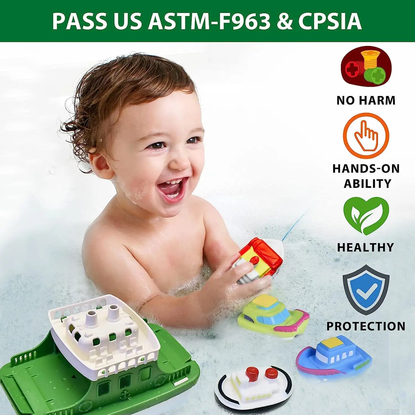 Baby Shower Boat Toy with Slide Ramp for Fun Bath Play