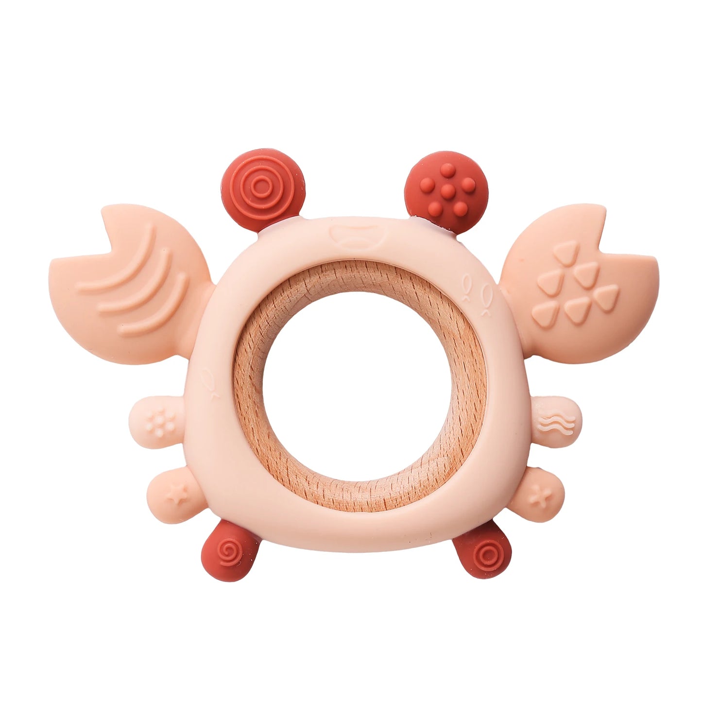 Silicone Baby Teether – Crab Wooden Ring for Gum Relief