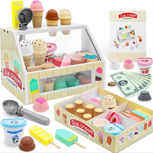 Ice Cream Counter Playset for Kids – Montessori Role Play Fun