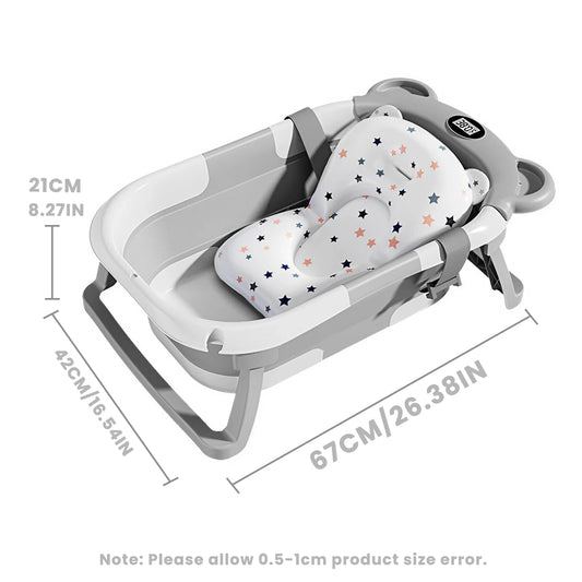 Portable Baby Bathtub with Thermometer & Soft Cushion