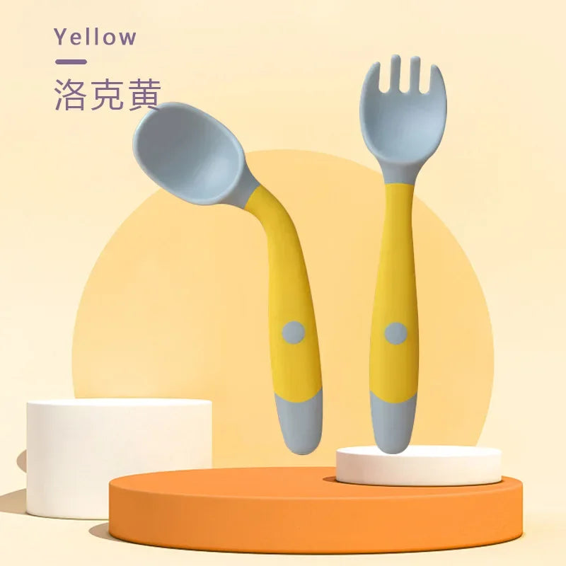 Silicone Baby Spoon & Fork Set – Soft Training Tableware