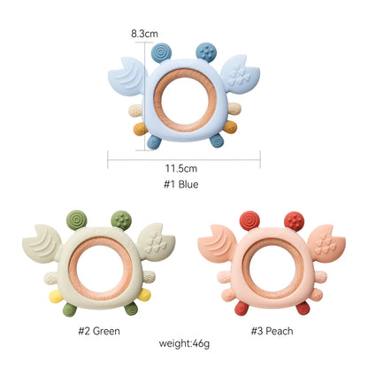 Silicone Baby Teether – Crab Wooden Ring for Gum Relief