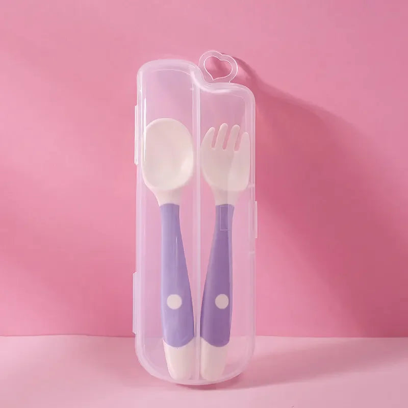 Silicone Baby Spoon & Fork Set – Soft Training Tableware