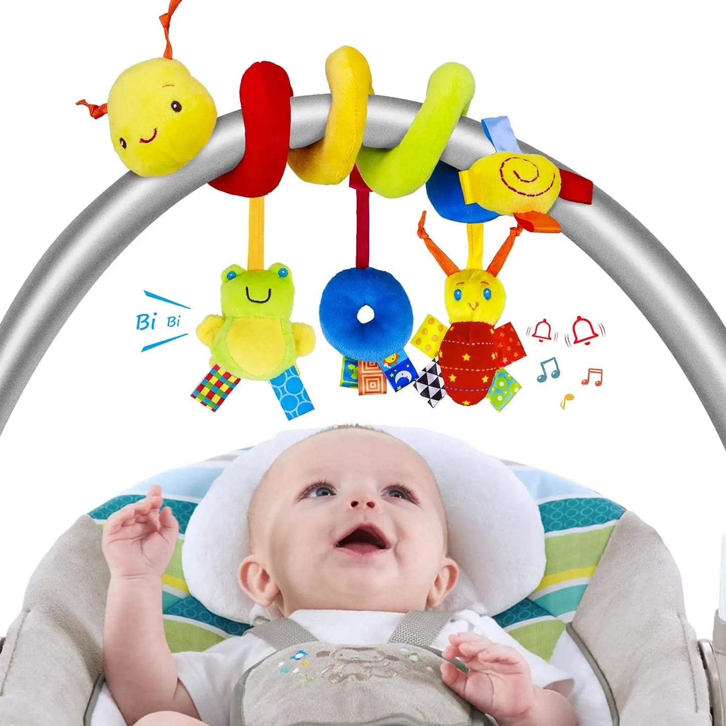 Infant Spiral Car Seat Toys – Plush Sensory Rattle