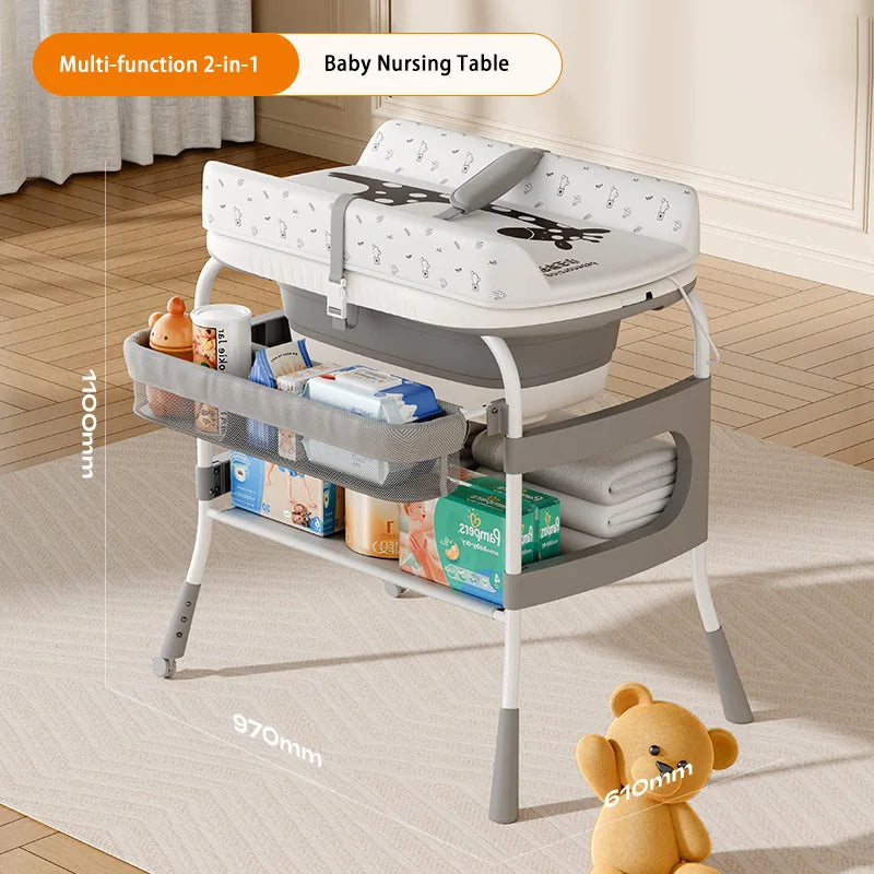 Foldable Baby Nursing Table with 2-in-1 Changing Station