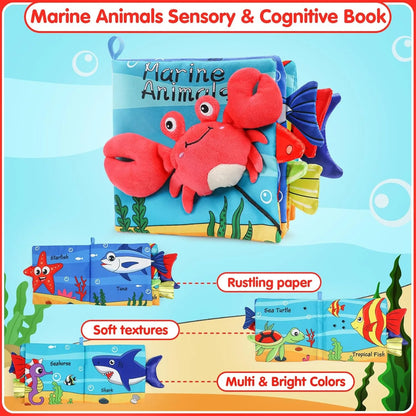 Baby Soft Cloth Book – Crinkle Marine Animal Sensory Fun