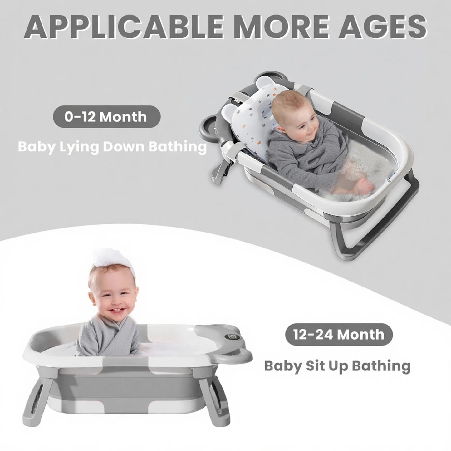 Portable Baby Bathtub with Thermometer & Soft Cushion