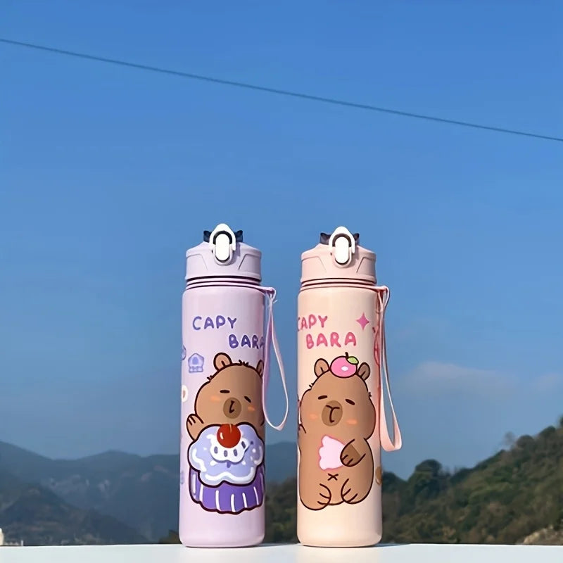 Capybara Straw Water Bottle Large Capacity Insulated Cup