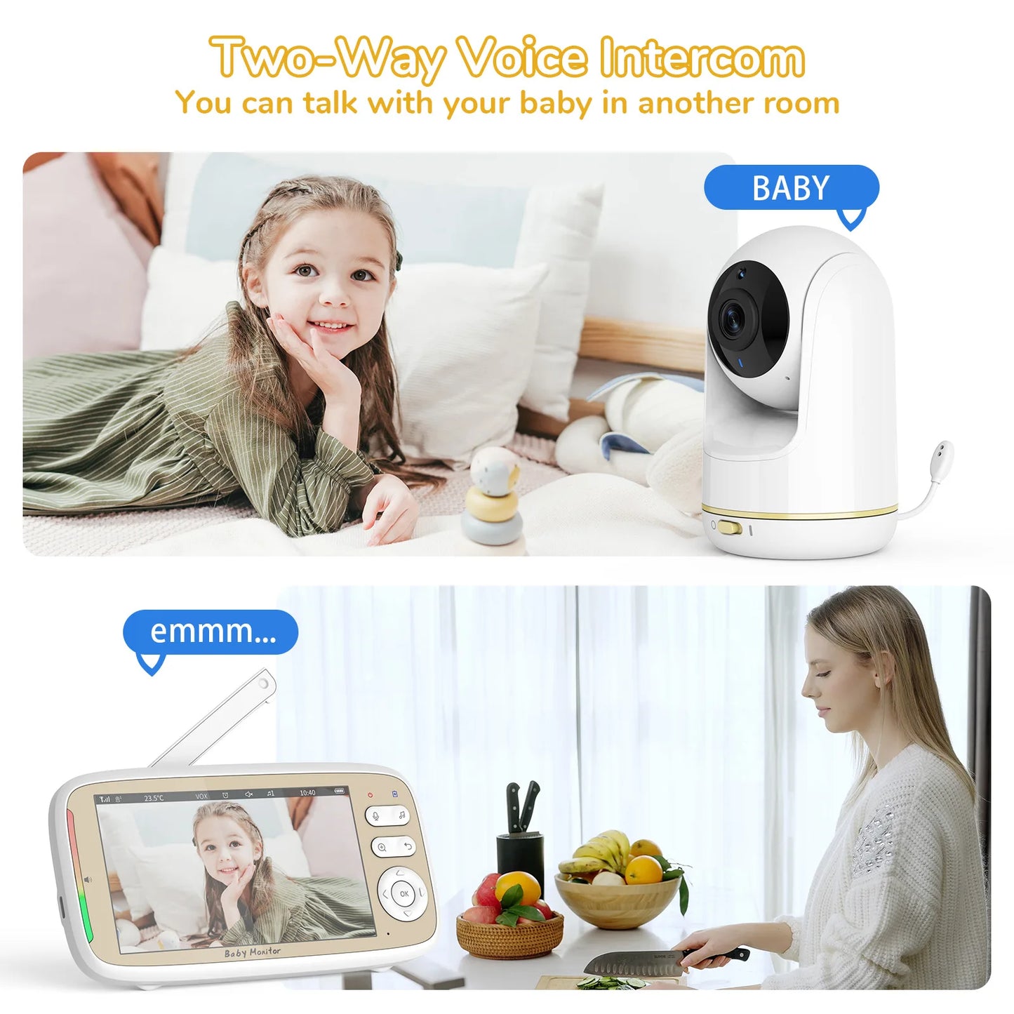 5 Inch Baby Monitor with 3x Zoom & Night Vision PTZ Cam