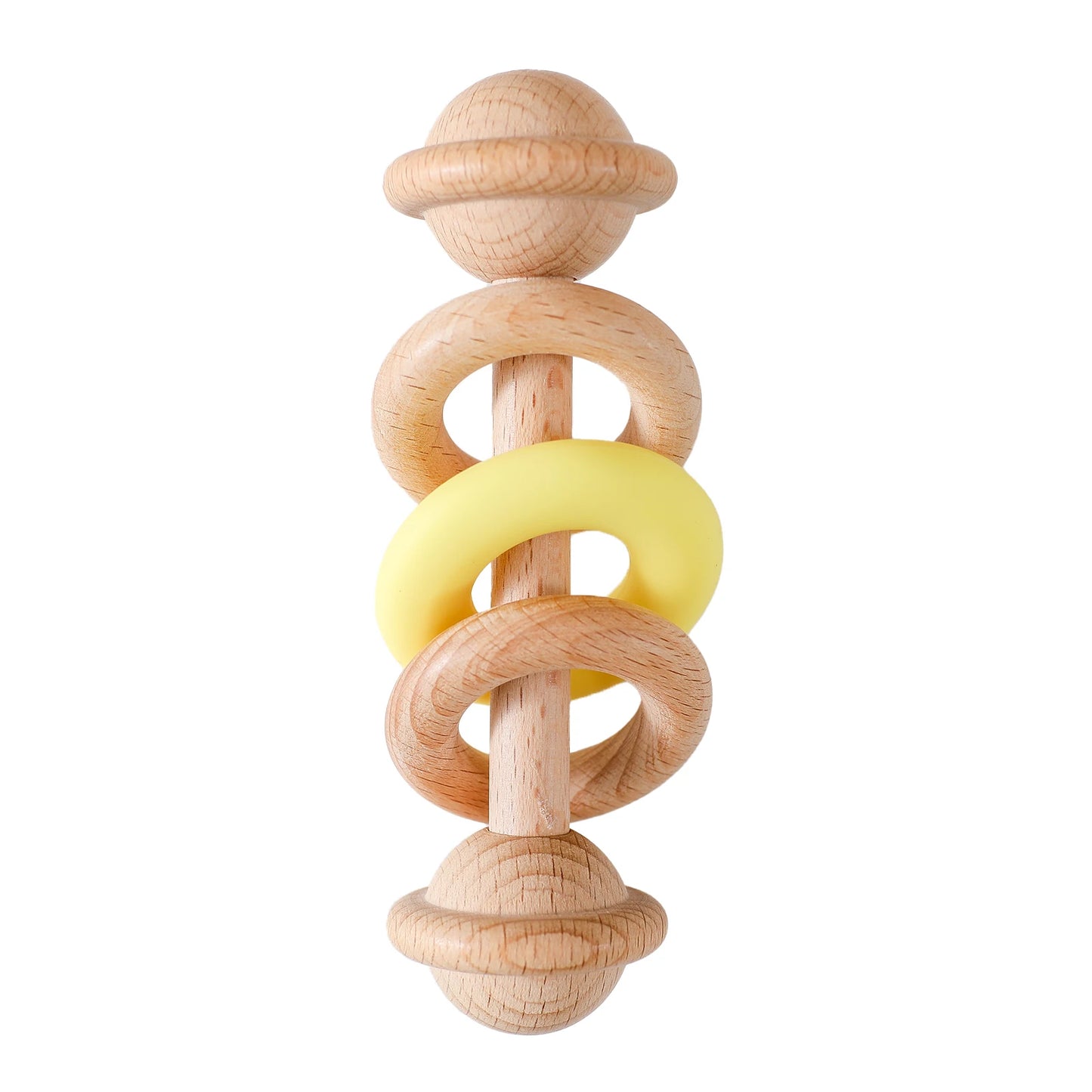 Baby Wooden Rattles Silicone Ring – Safe Teething Toy