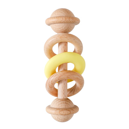 Baby Wooden Rattles Silicone Ring – Safe Teething Toy