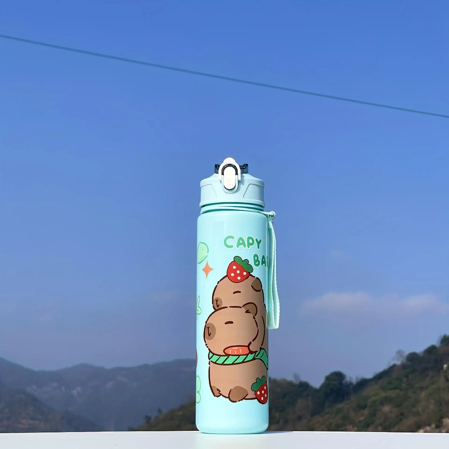 Capybara Straw Water Bottle Large Capacity Insulated Cup