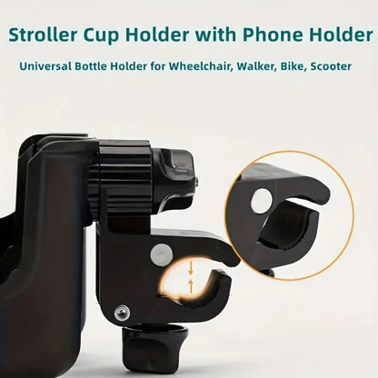 Universal Stroller Cup Holder with Phone Mount for Easy Travel
