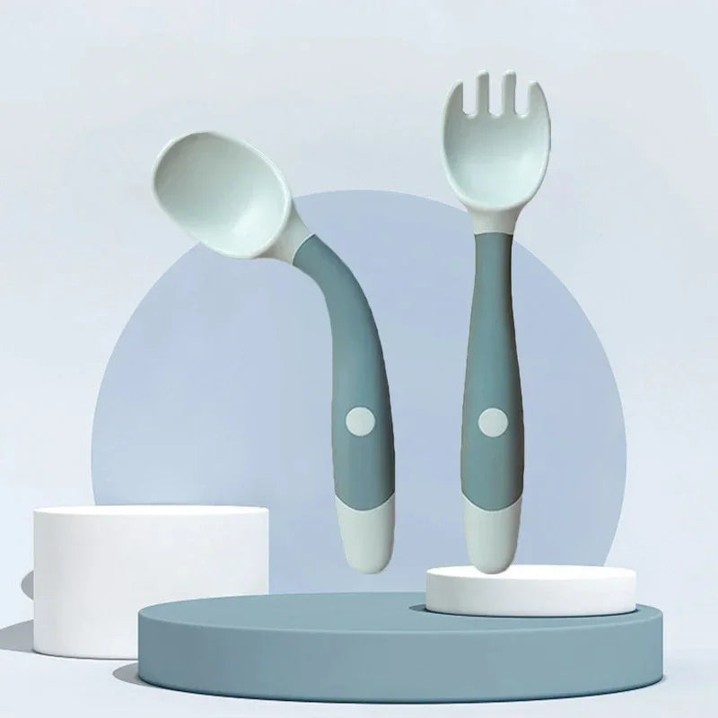 Silicone Baby Spoon & Fork Set – Soft Training Tableware