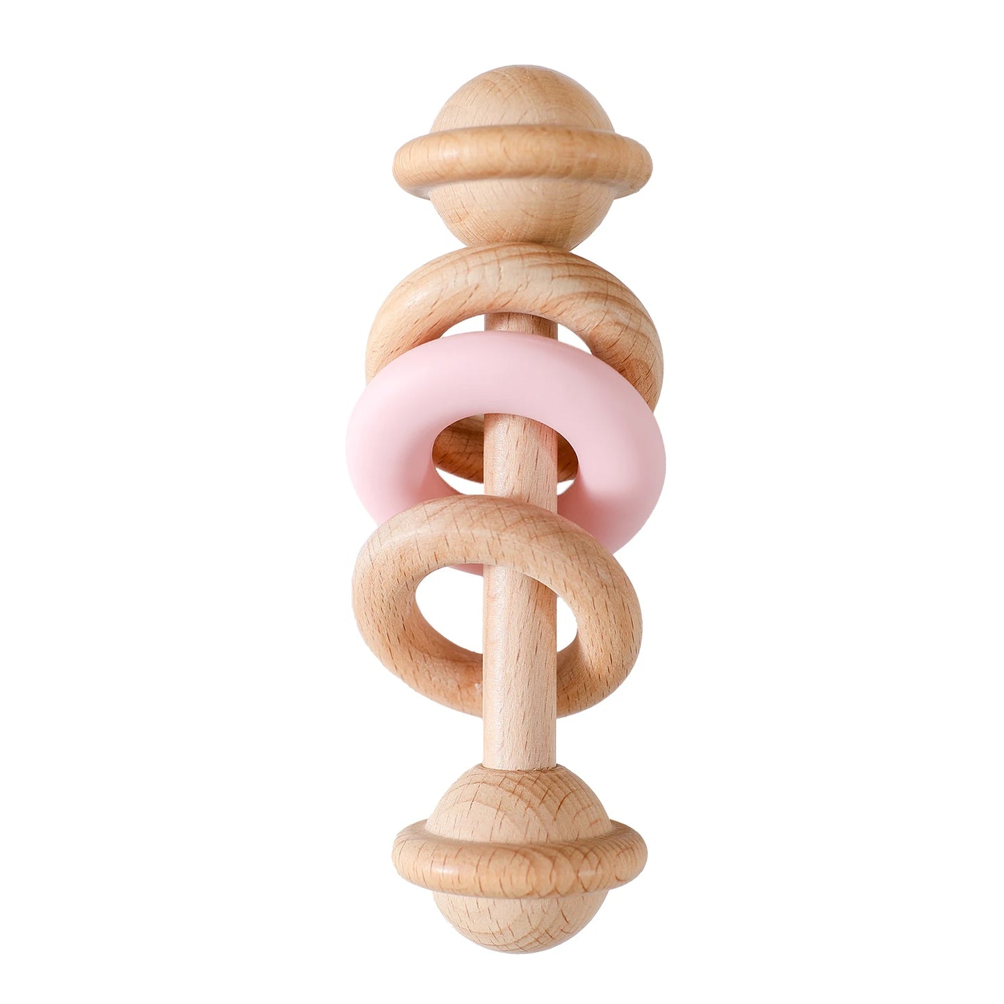 Baby Wooden Rattles Silicone Ring – Safe Teething Toy