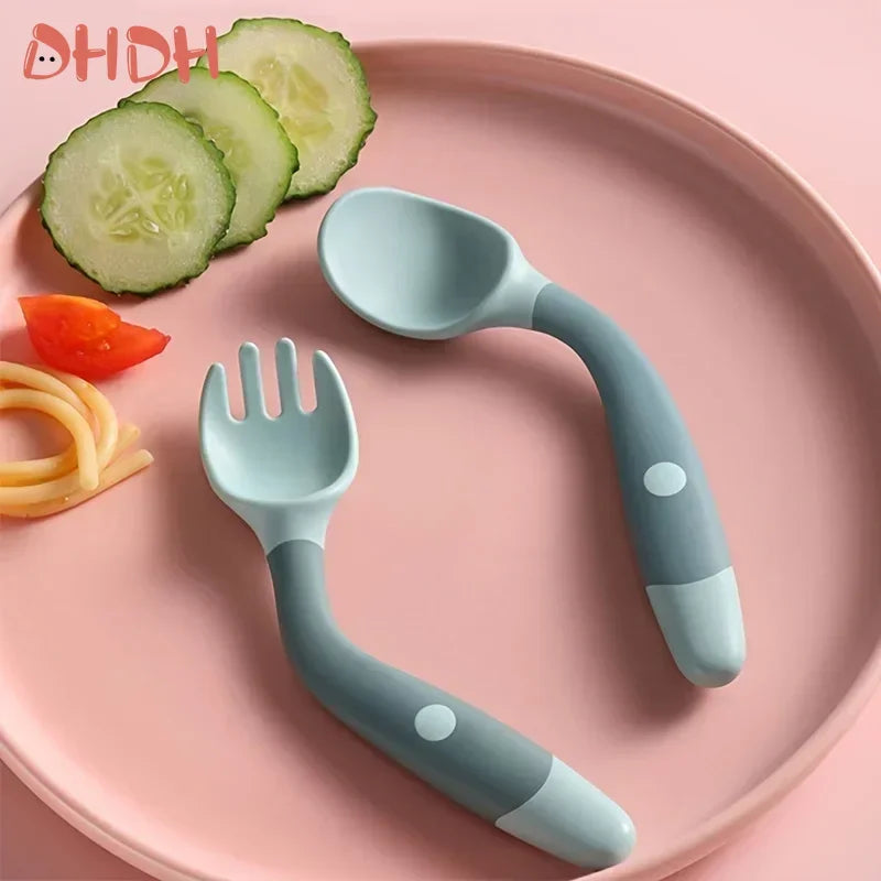 Silicone Baby Spoon & Fork Set – Soft Training Tableware
