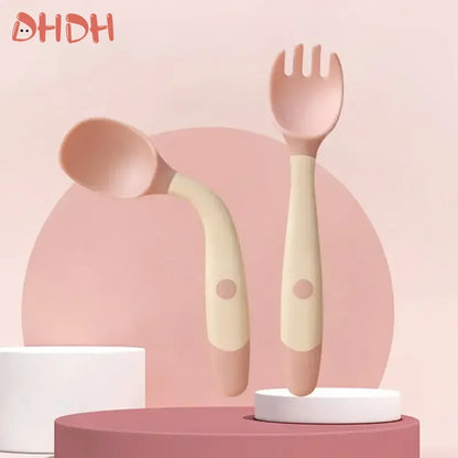 Silicone Baby Spoon & Fork Set – Soft Training Tableware
