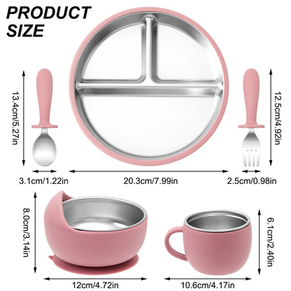Stainless Steel Baby Feeding Set with BPA-Free Silicone Bowl