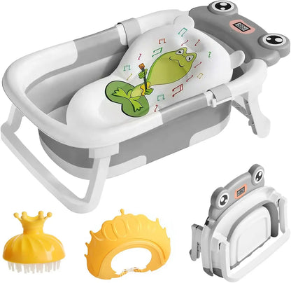 Baby Bath Tub with Cushion – Foldable & Thermometer Safe