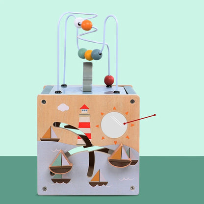 Wooden Activity Cube – 5-in-1 Montessori Learning Toy