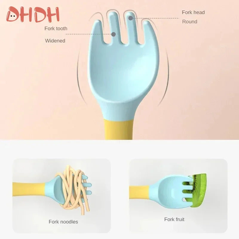 Silicone Baby Spoon & Fork Set – Soft Training Tableware