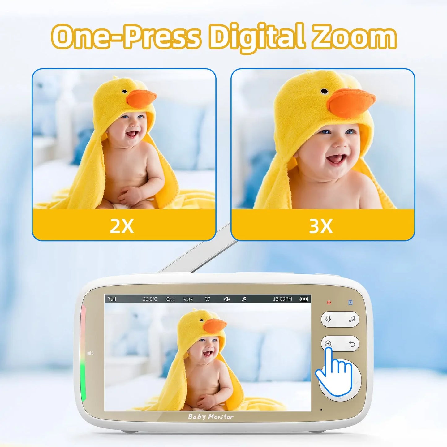 5 Inch Baby Monitor with 3x Zoom & Night Vision PTZ Cam