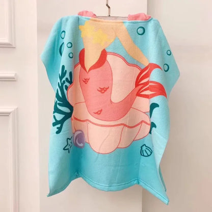 Kids Hooded Poncho Towel – Quick-Dry Cartoon Beach Robe