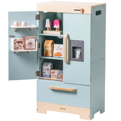 Wooden Play Kitchen Fridge with Ice Dispenser for Kids
