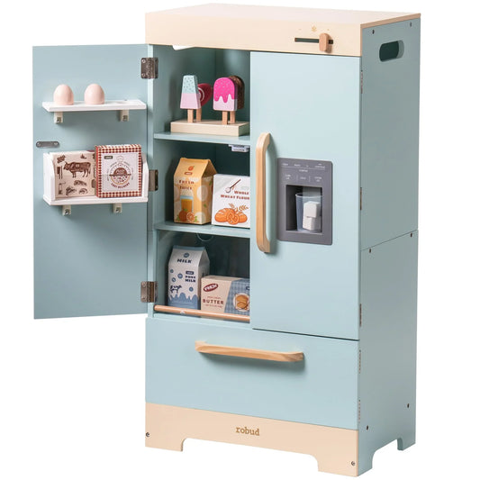 Wooden Play Kitchen Fridge with Ice Dispenser for Kids
