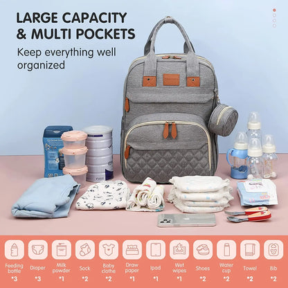 3-in-1 Diaper Bag Backpack with Foldable Baby Bed & USB Port