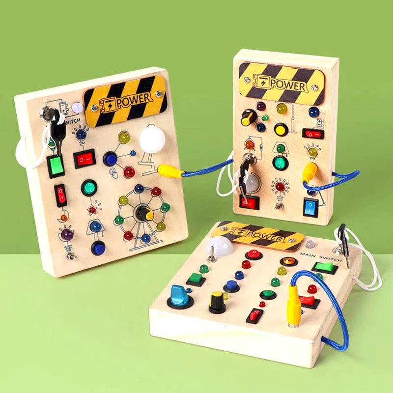hands-on preschool sensory activity toy with switches and lights