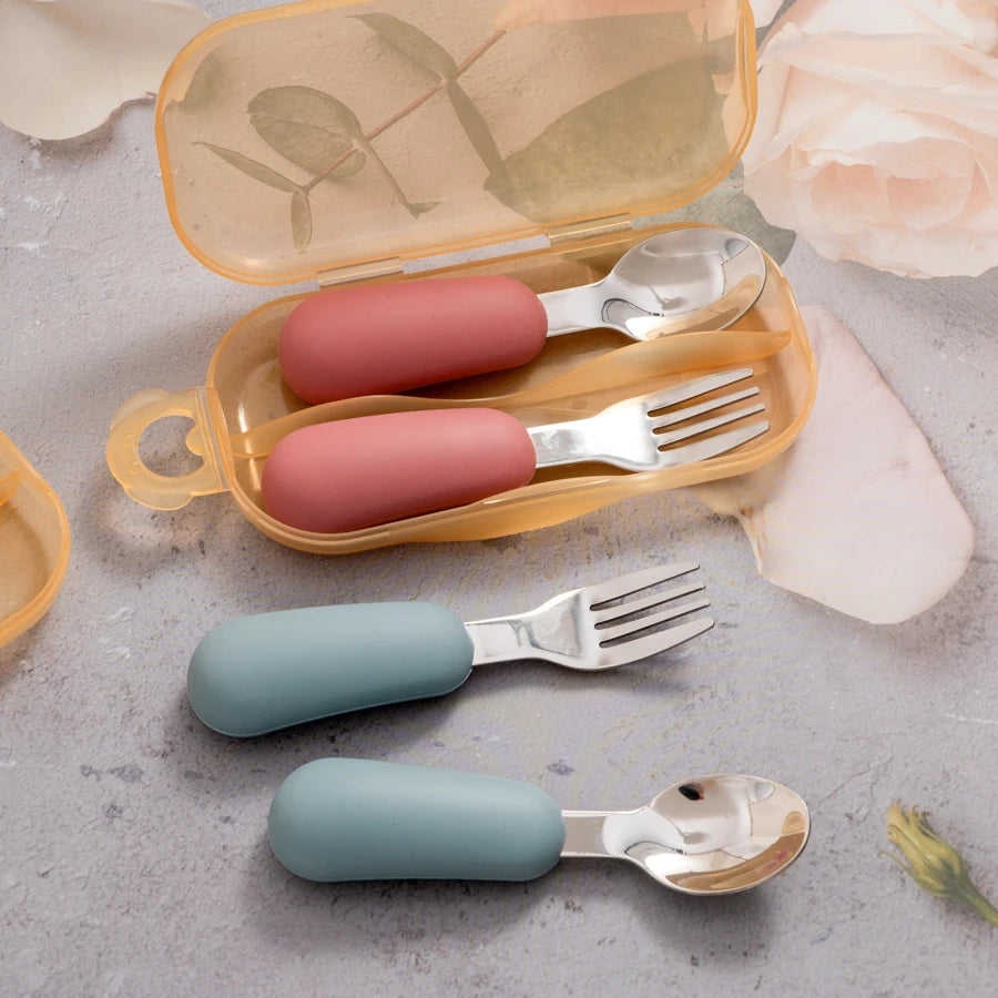 Baby Silicone Fork & Spoon – Safe Portable Feeding Set